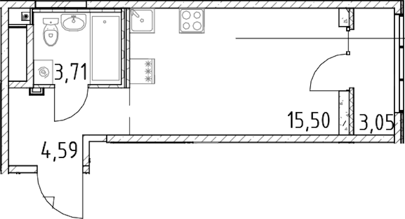 Квартира студия 23.8 м², 21/23 эт., ЖК «Город Первых»